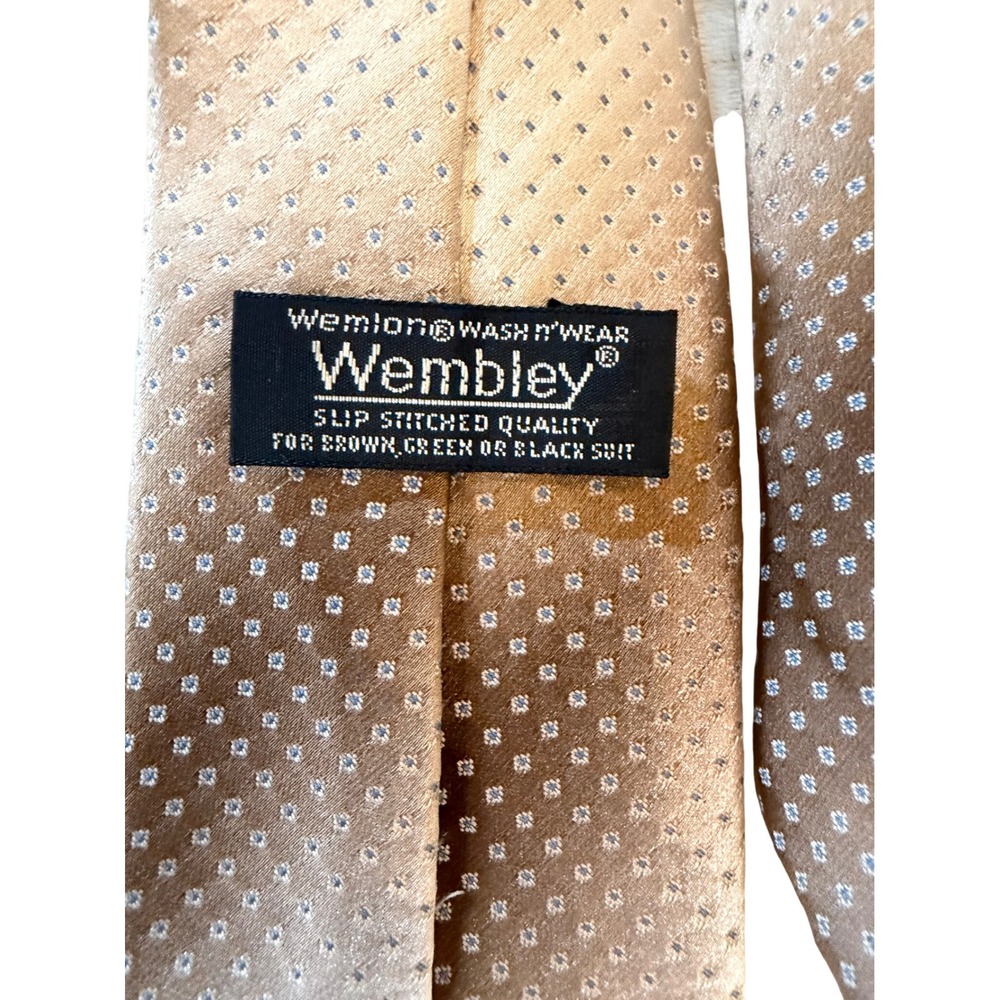 Wembley Wemlon Wash n Wear Brown Gold Micro Dot Pattern Vintage Necktie - Picture 3 of 3